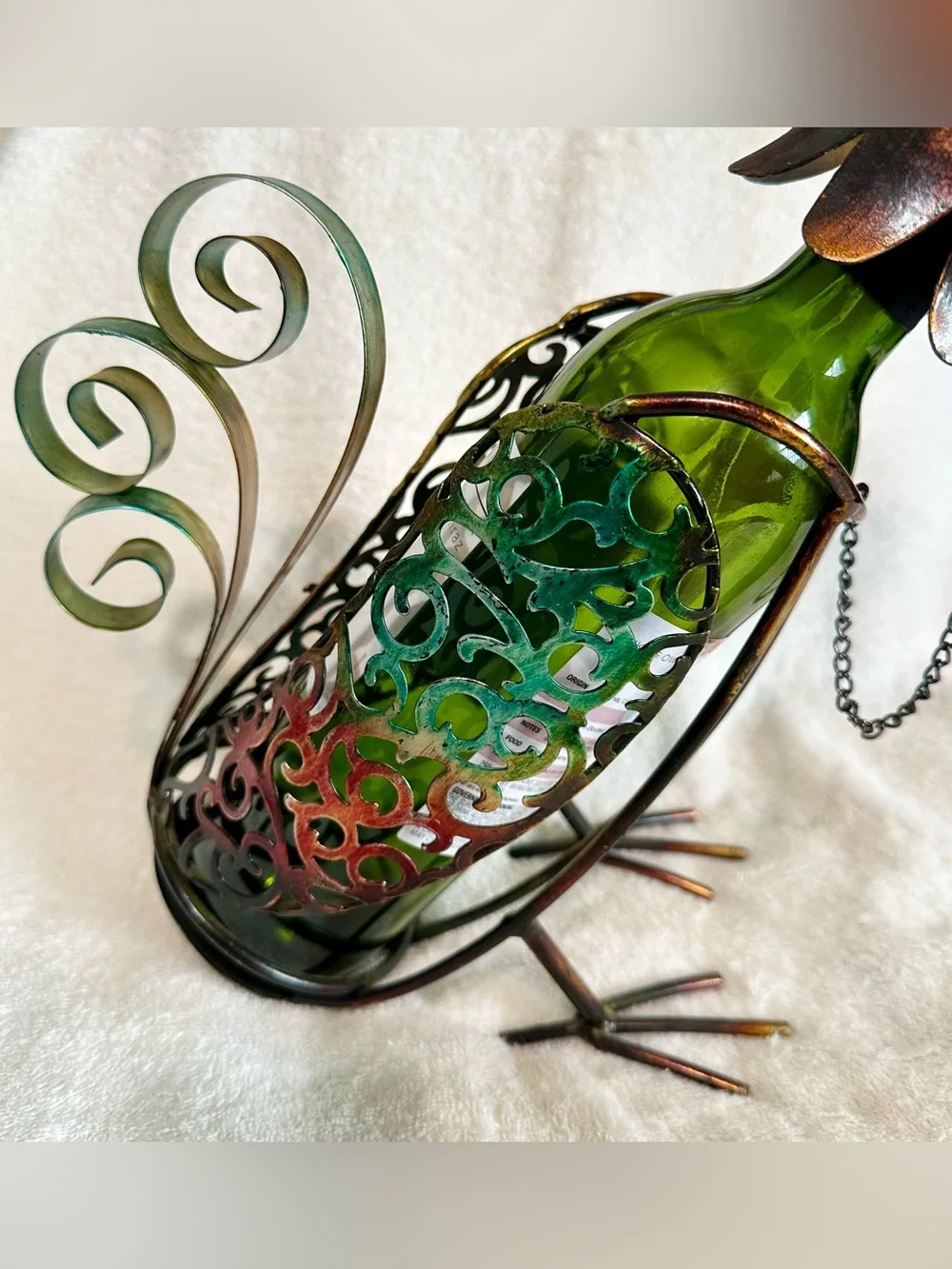 Maximalist Metal Rooster Wine Bottle Holder Y2K Kitchen Retro Decor Caddy